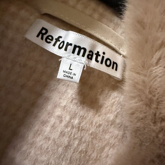 Reformation Wool Alpaca Houndstooth Faux Fur Trimmed Double Breasted Coat - Picture 6 of 6